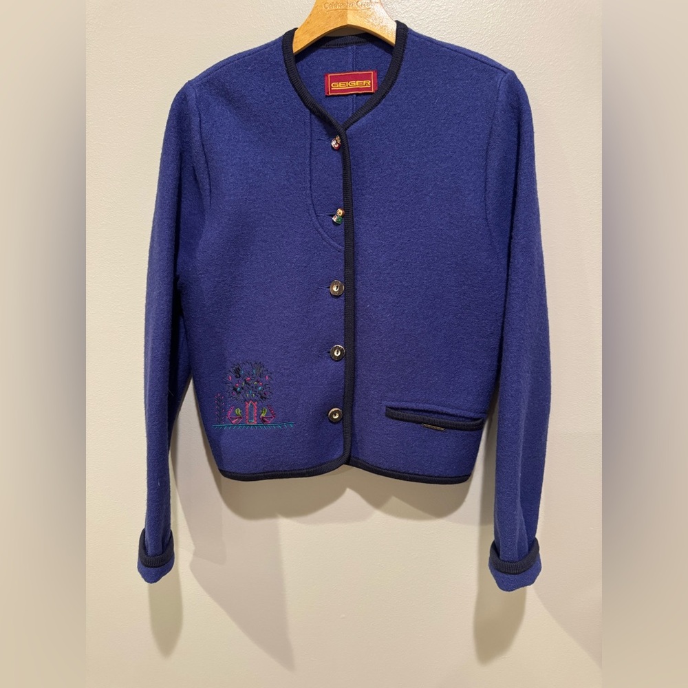 Kurt Geiger Blue Blazer with Cropped Design and Mock Neck